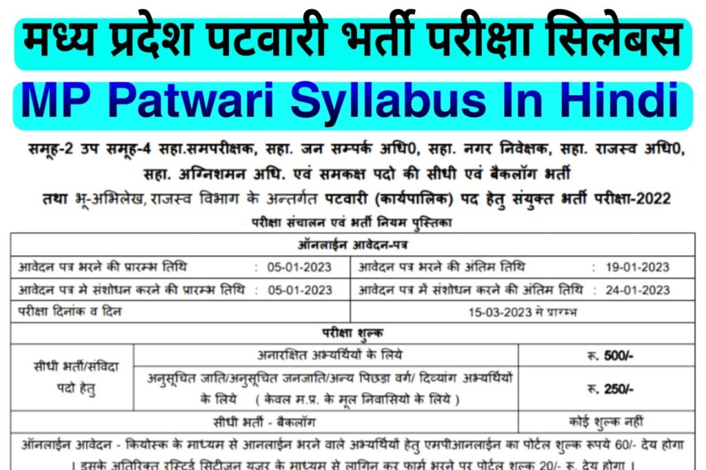 पटवारी सिलेबस 2023 और फुल एग्जाम पैटर्न | MP Patwari Syllabus 2023 in Hindi