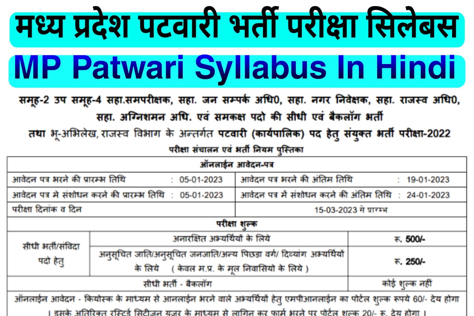 मध्य प्रदेश पटवारी सिलेबस MP Patwari Syllabus In Hindi मध्य प्रदेश पटवारी सिलेबस MP Patwari Syllabus In Hindi