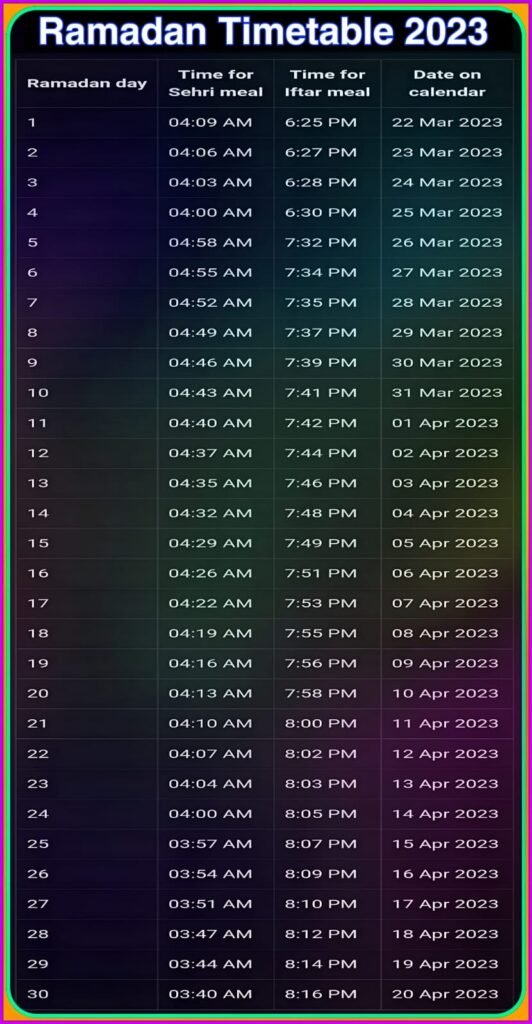 Ramadan Timetable 2023 – Ramadan Calendar India photo image