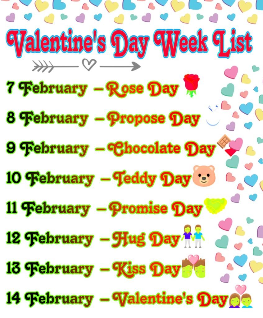 वेलेंटाइन डे वीक डेट लिस्ट | Valentine Day week list | Valentine day list