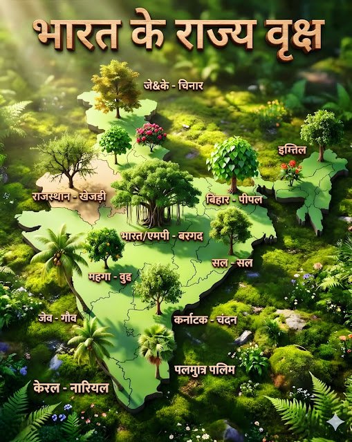 भारत के राज्य वृक्ष मानचित्र | State Trees of India Map