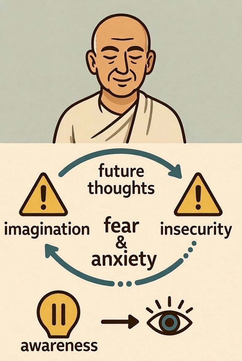 Osho explains fear and anxiety through visual diagram poster