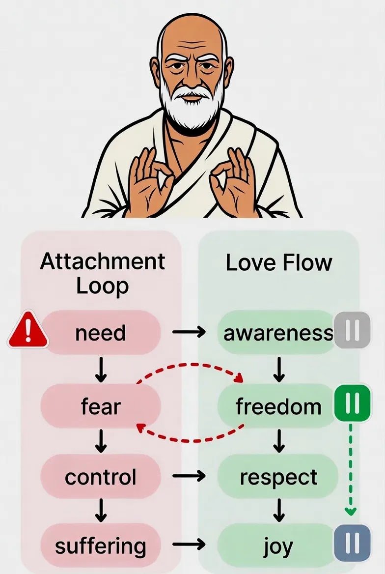 Osho explains love versus attachment through visual diagram poster
