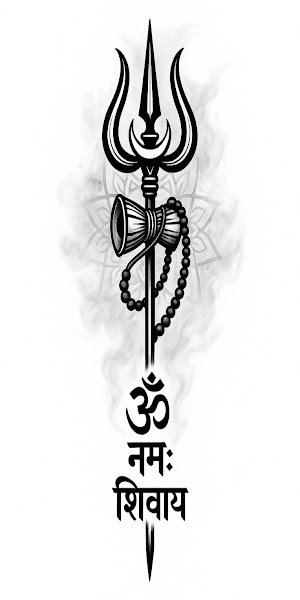 Mahadev Trishul Tattoo Design with Damru