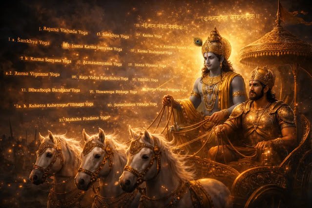 भगवद गीता के 18 अध्यायों का सार: सफलता और मन की शांति का आधुनिक मार्गदर्शक