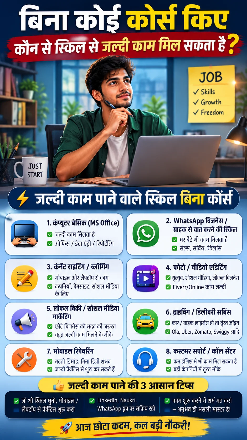 बिना कोर्स के काम
