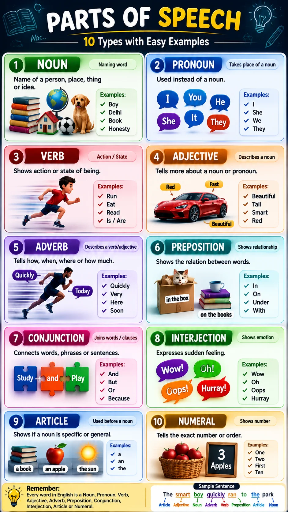 parts of speech chart with examples