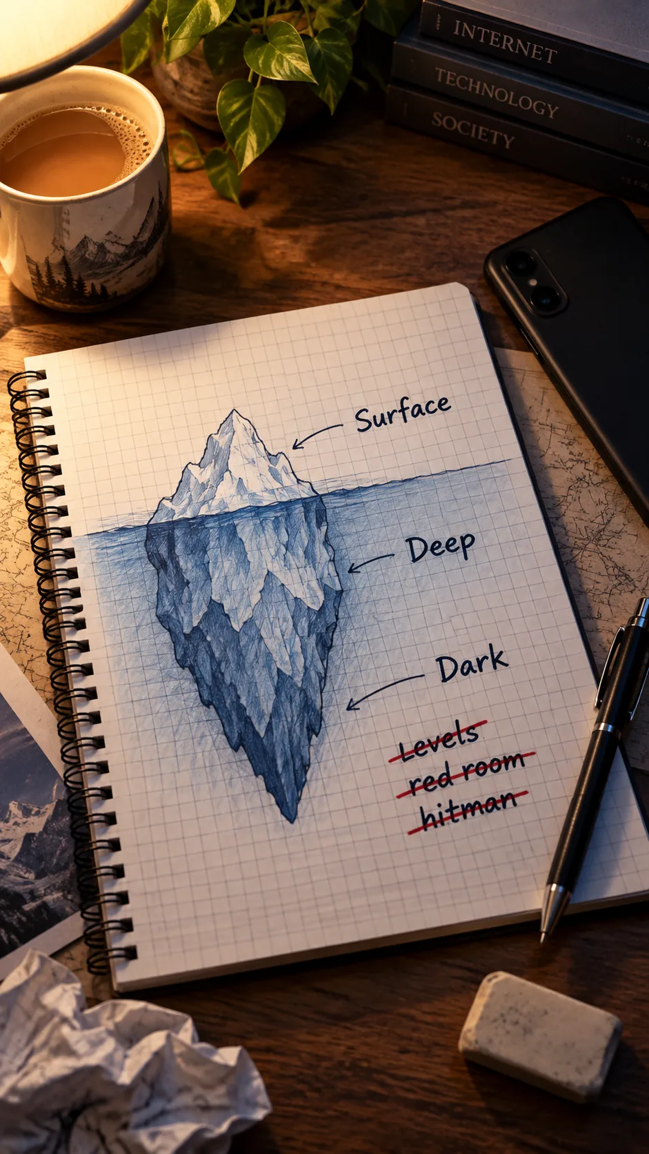 Movie neon versus plain real-world screens — the dark web is a layer, not a film set
