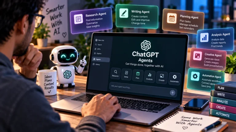 ChatGPT Agents 2026 — कॉन्सेप्ट इलस्ट्रेशन; UI और प्लान बदल सकते हैं
