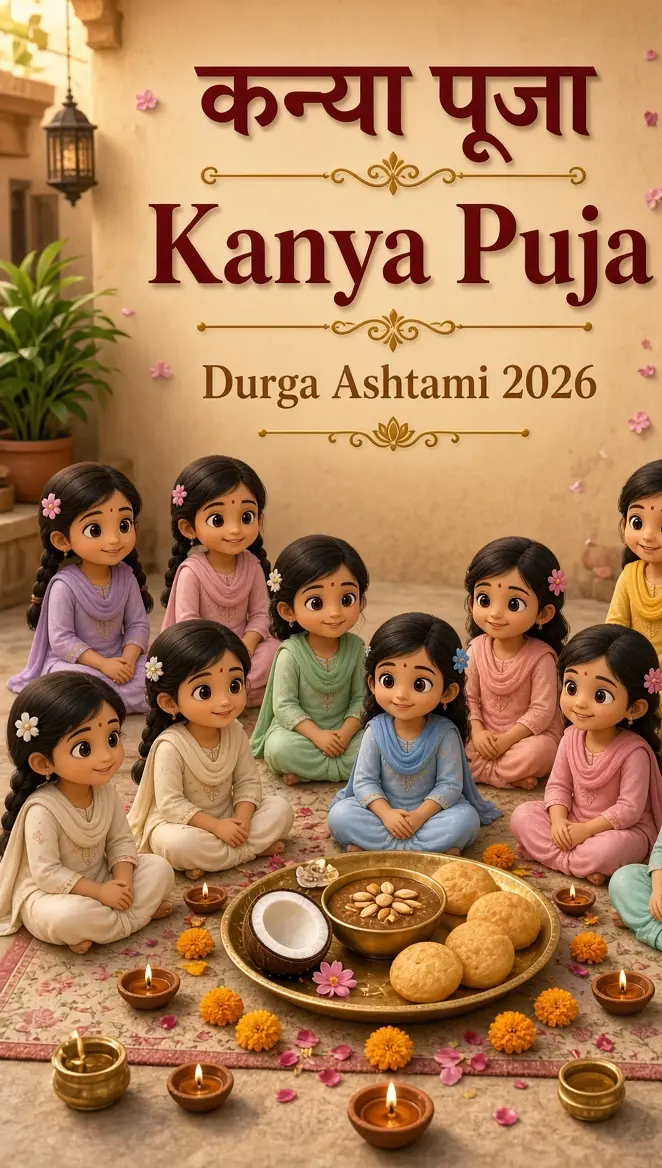 कन्या पूजा दुर्गा अष्टमी 2026 पोस्टर