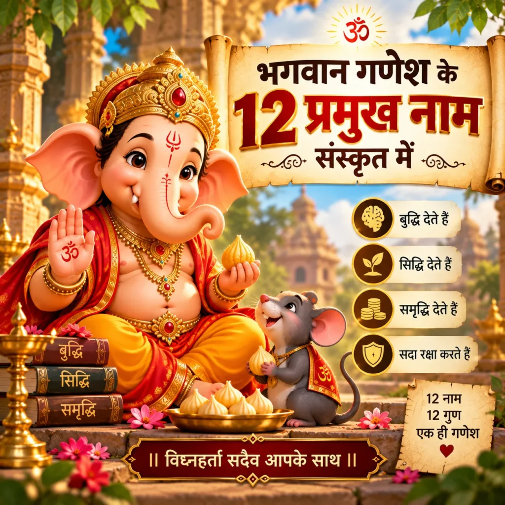 गणेश जी के 12 नाम संस्कृत में | द्वादश नामावली मंत्र और अर्थ