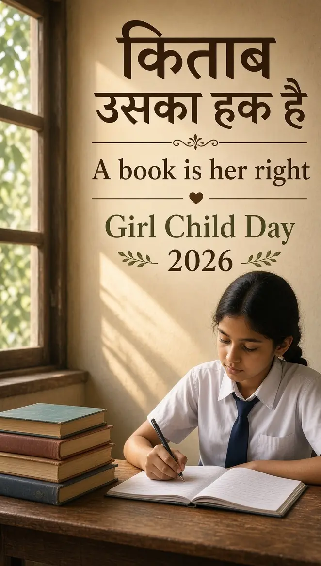 किताब उसका हक है — बालिका दिवस 2026 पोस्टर
