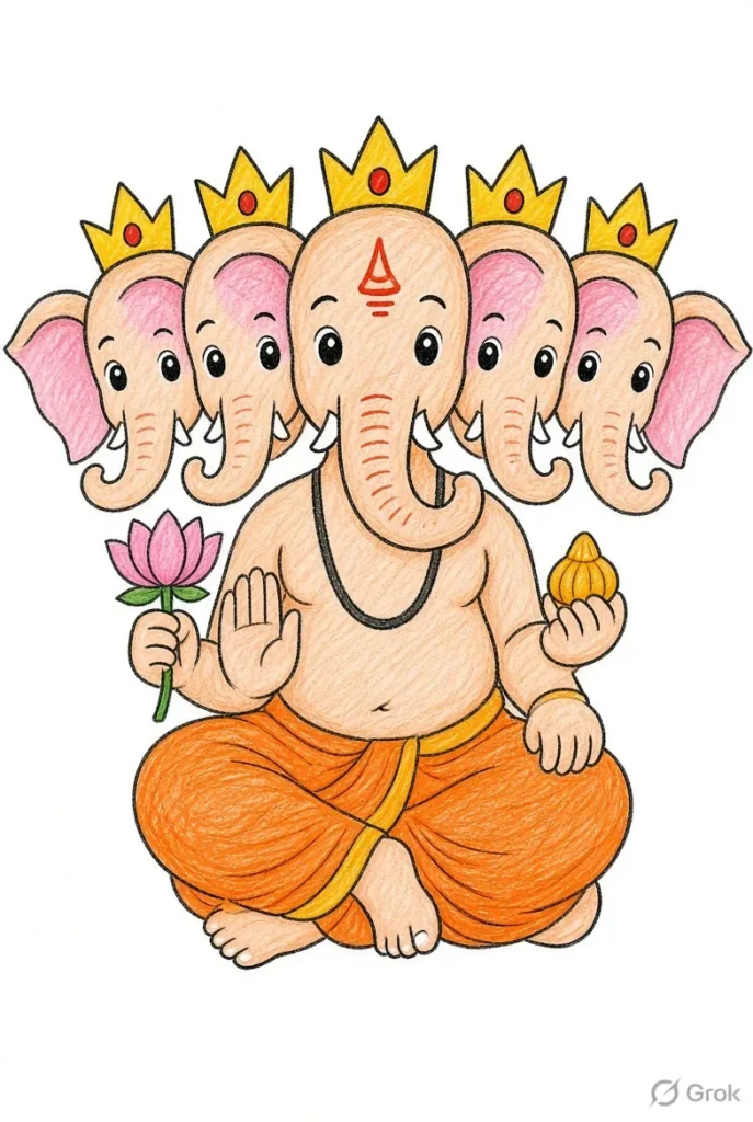 panchmukhi ganesh ji drawing simple