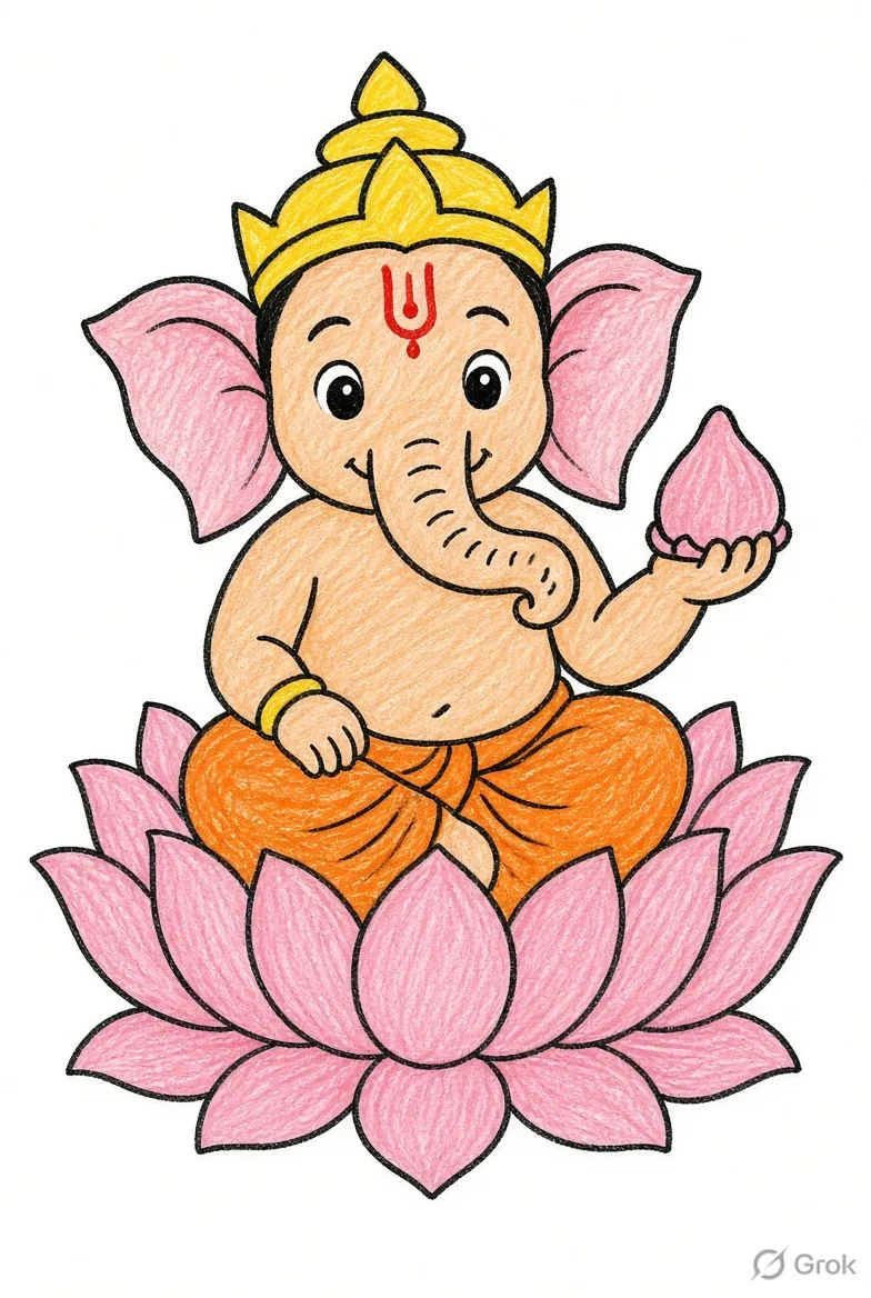 sitting ganesh on lotus easy drawing