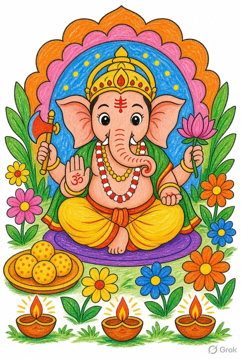 ganesh chaturthi school drawing colour