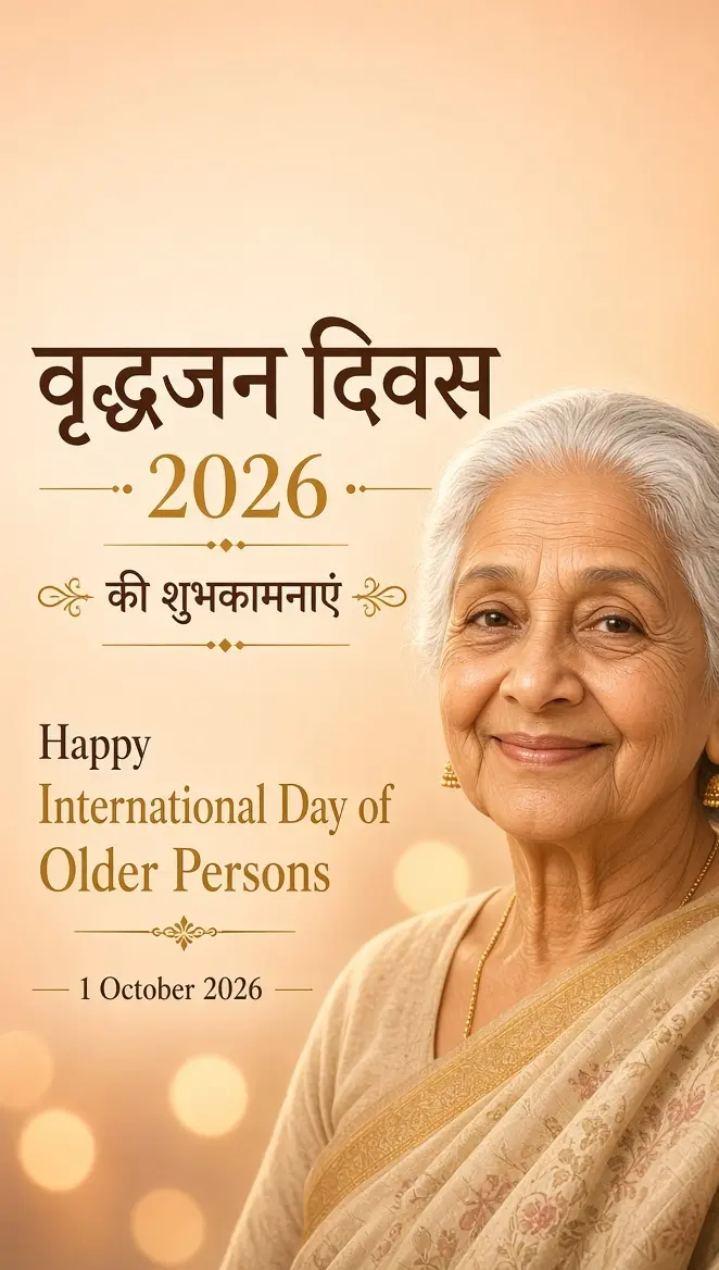 वृद्धजन दिवस 2026 की शुभकामनाएं — WhatsApp स्टेटस पोस्टर।