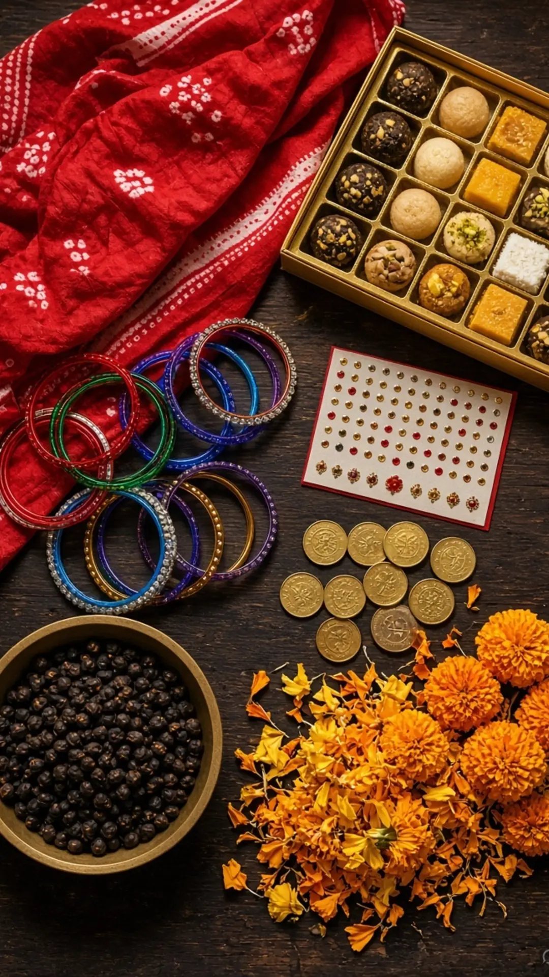 कन्या पूजन की भेंट — चूनरी, चुड़ी, बिंदी, दक्षिणा