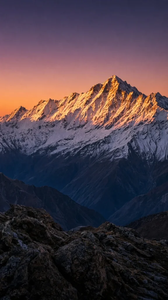 पहाड़ पर आखिरी धूप — लॉक स्क्रीन के लिए शांत 4K वॉलपेपर।