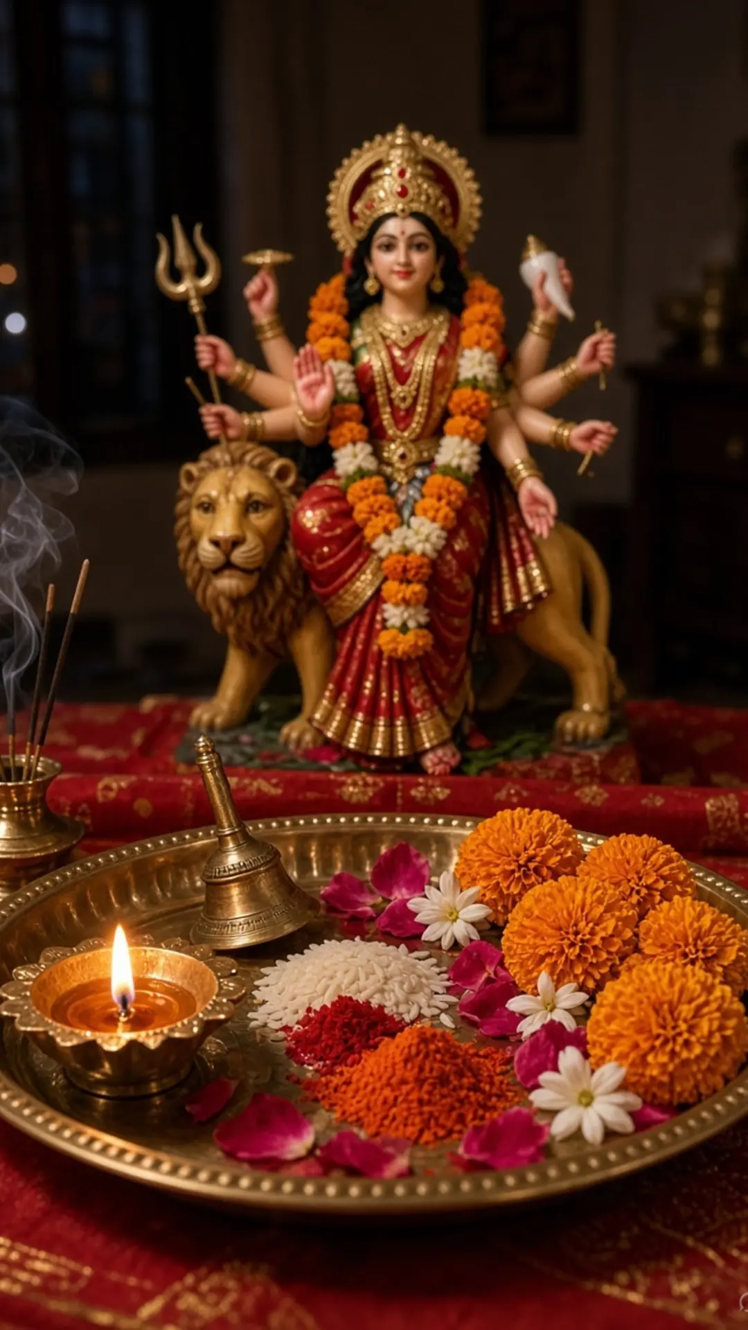 रोज़ की पूजा थाली — दीया, अक्षत, फूल