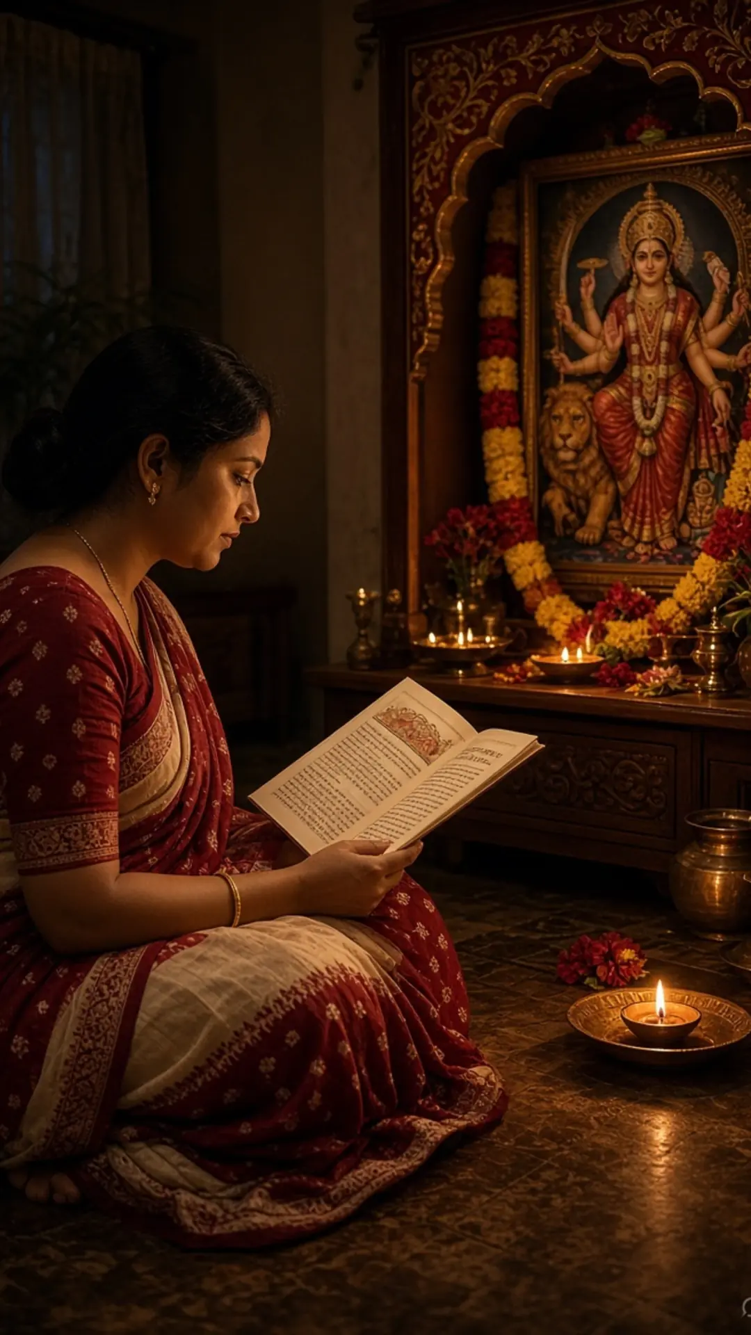 घर मंदिर में नवरात्रि व्रत कथा पाठ