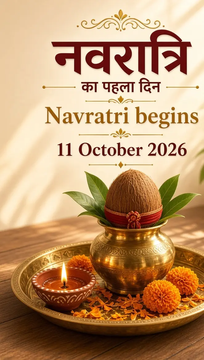 नवरात्रि का पहला दिन कलश पूजा पोस्टर 11 अक्टूबर 2026