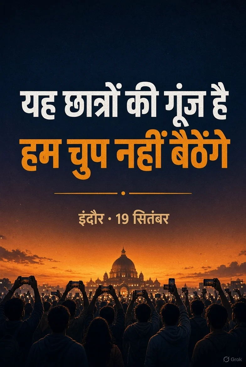 छात्रों की गूंज कैंपेन का 19 सितंबर इंदौर पोस्टर