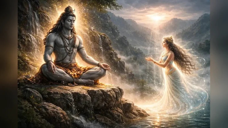 माँ नर्मदा नदी का पावन दृश्य, जो उनकी उत्पत्ति और महिमा की कथा कहता है।