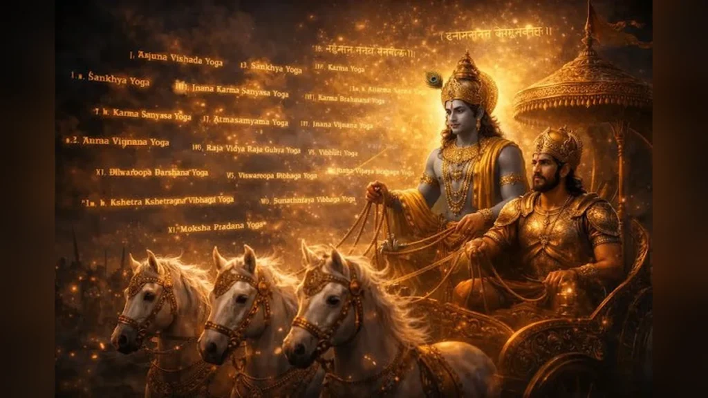भगवद गीता के 18 अध्यायों का सार: सफलता और मन की शांति का आधुनिक मार्गदर्शक