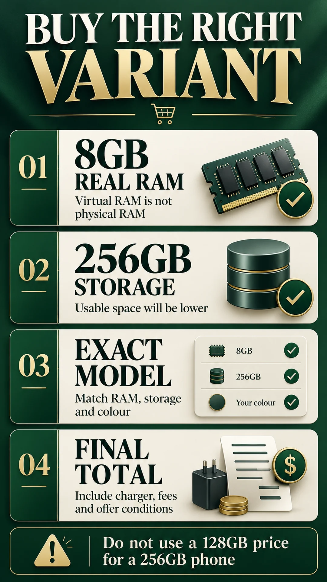 Physical RAM storage exact variant and total cost checklist