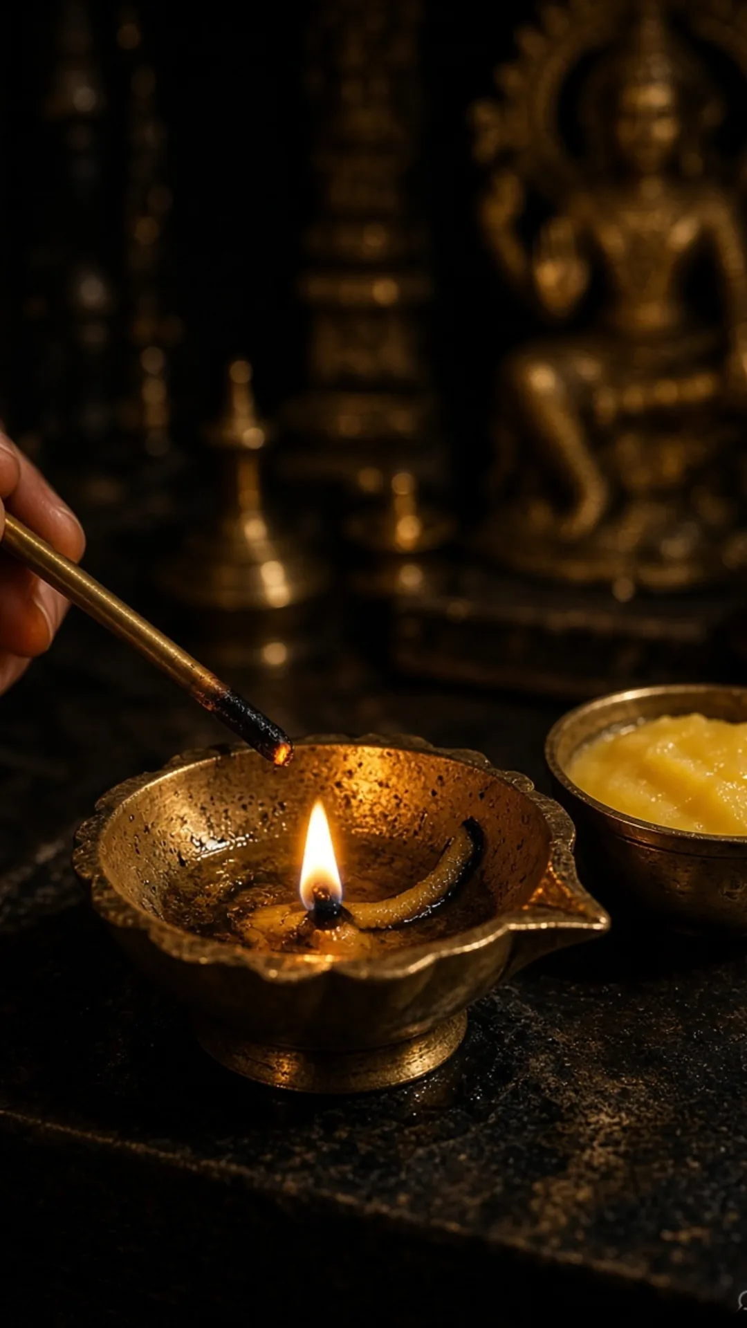 अखंड ज्योत दोबारा जलाते हाथ