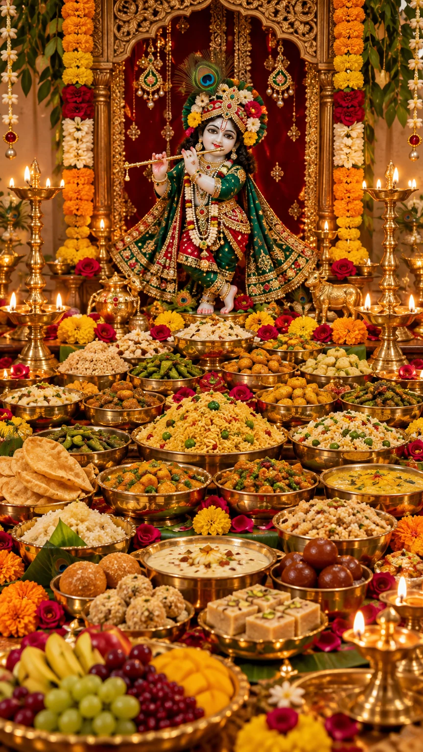 શ્રીકૃષ્ણ સમક્ષ અન્નકૂટનો સાત્ત્વિક ભોગ