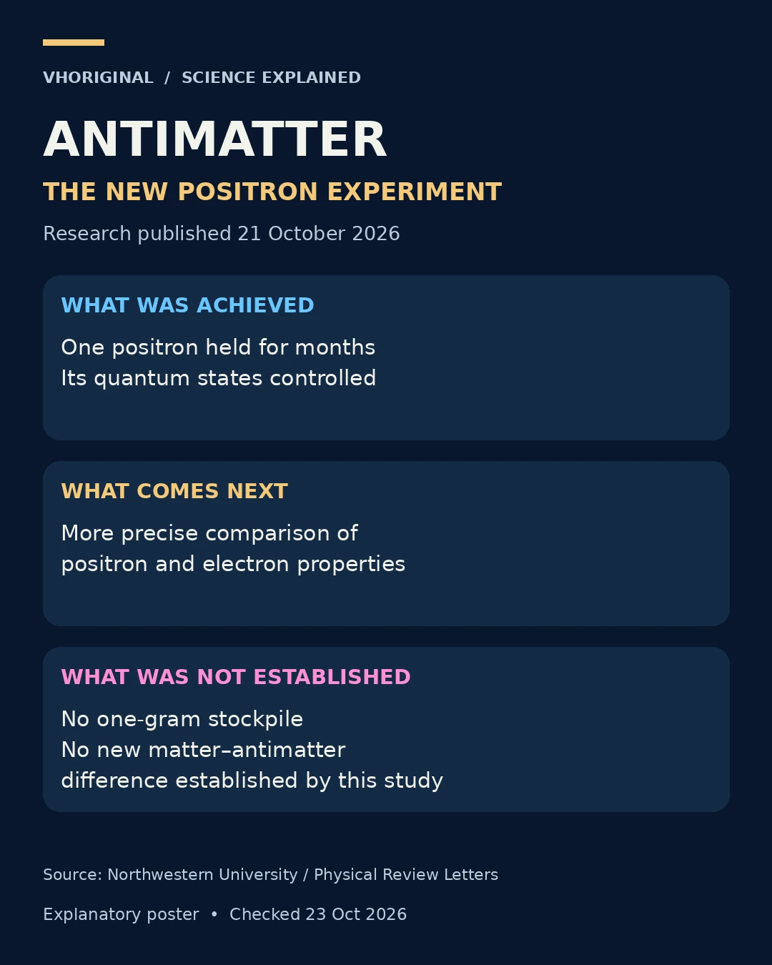 What the new positron experiment achieved and what it has not established: English explainer.