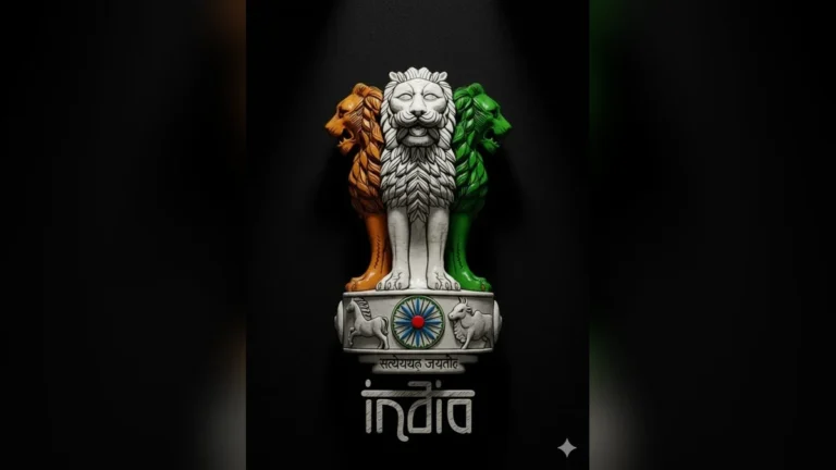 अशोक स्तंभ का ओजस्वी रूप - तिरंगे रंगों के साथ डार्क बैकग्राउंड पर।