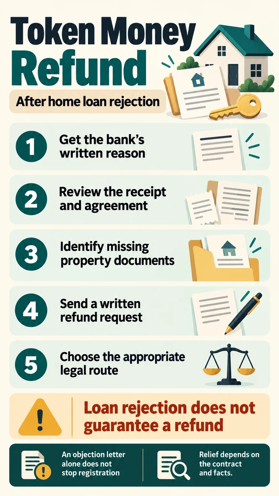 Property token money refund checklist after home loan rejection