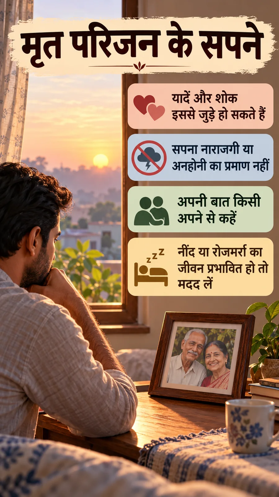 लक्षण और सुरक्षित कदम समझाता सांकेतिक हिंदी पोस्टर।