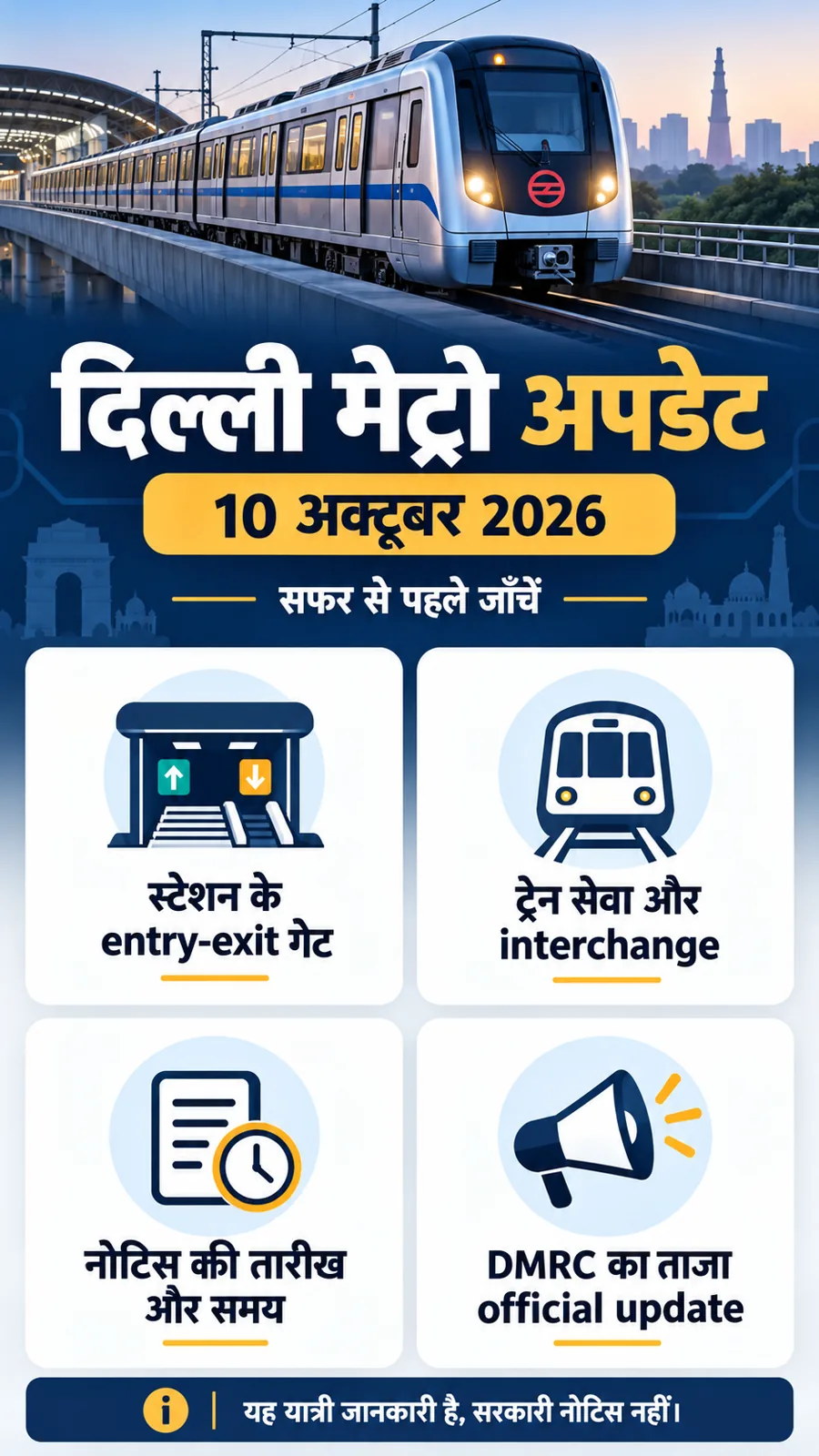 दिल्ली मेट्रो यात्रा से पहले जानकारी जाँचने की सूची