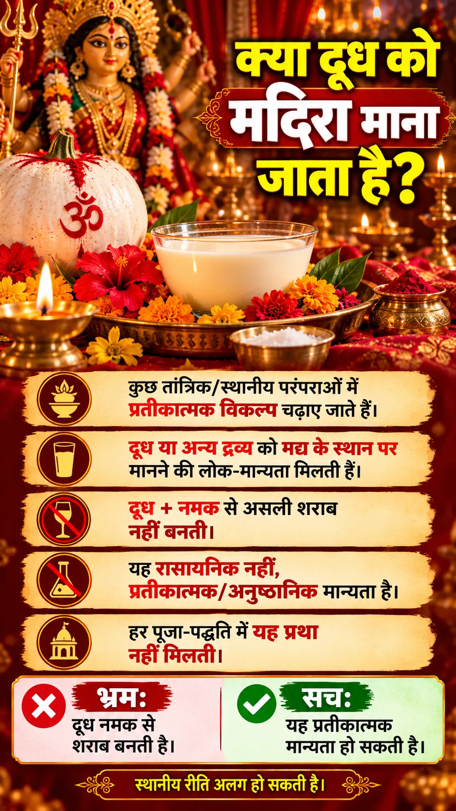 दूध को मदिरा के प्रतीक के रूप में चढ़ाने और दूध नमक से शराब न बनने का पोस्टर