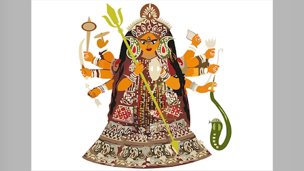 अम्बे तू हैं जगदम्बे काली भजन के बोल के साथ देवी माँ का सुंदर चित्र।