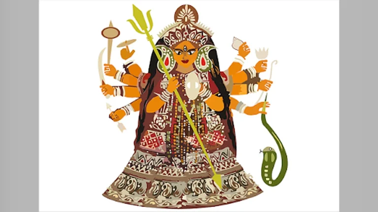 अम्बे तू हैं जगदम्बे काली भजन के बोल के साथ देवी माँ का सुंदर चित्र।