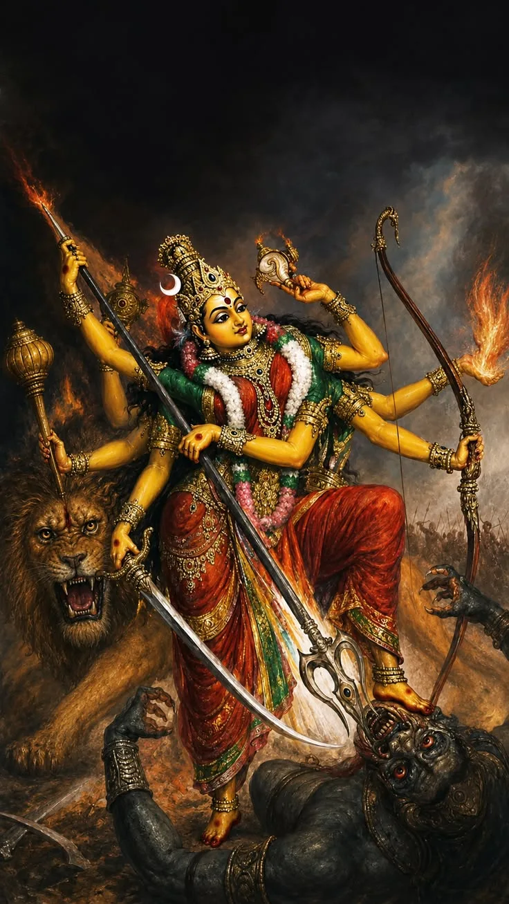 durga ji drawing images — असुर पर चरण, क्लासिक पेंटिंग।