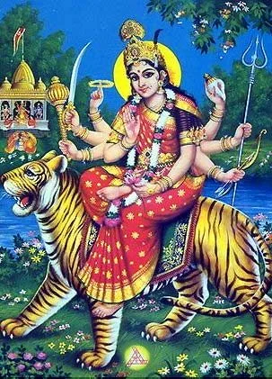 विंटेज भारतीय कैलेंडर शैली में मां दुर्गा का आशीर्वाद स्वरूप