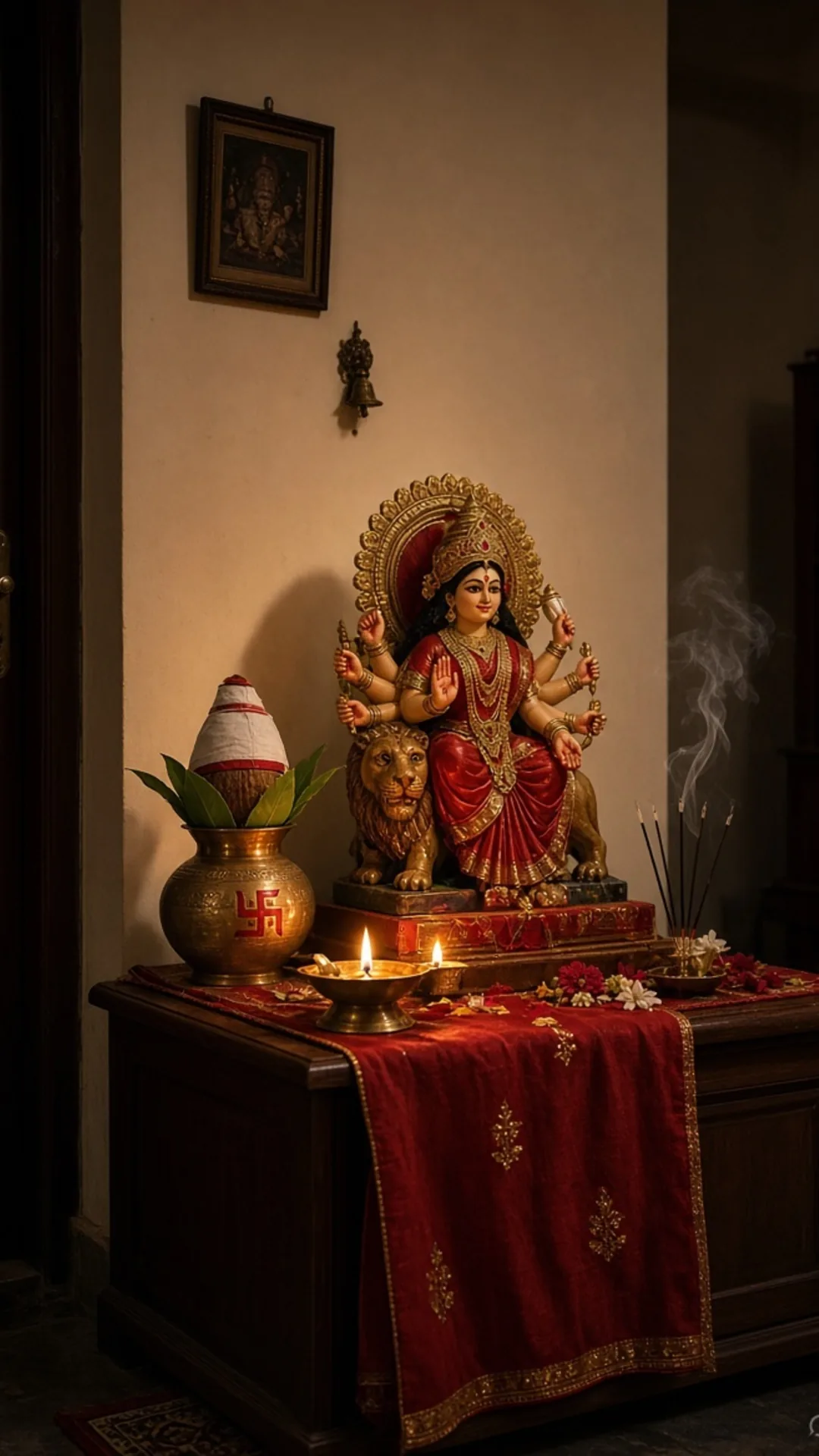 दुर्गा संकल्प घर मंदिर कलश दीया