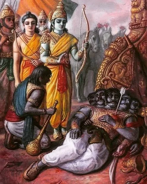 मृत्यु शैया पर रावण लक्ष्मण को ज्ञान देते हुए दुर्लभ चित्र