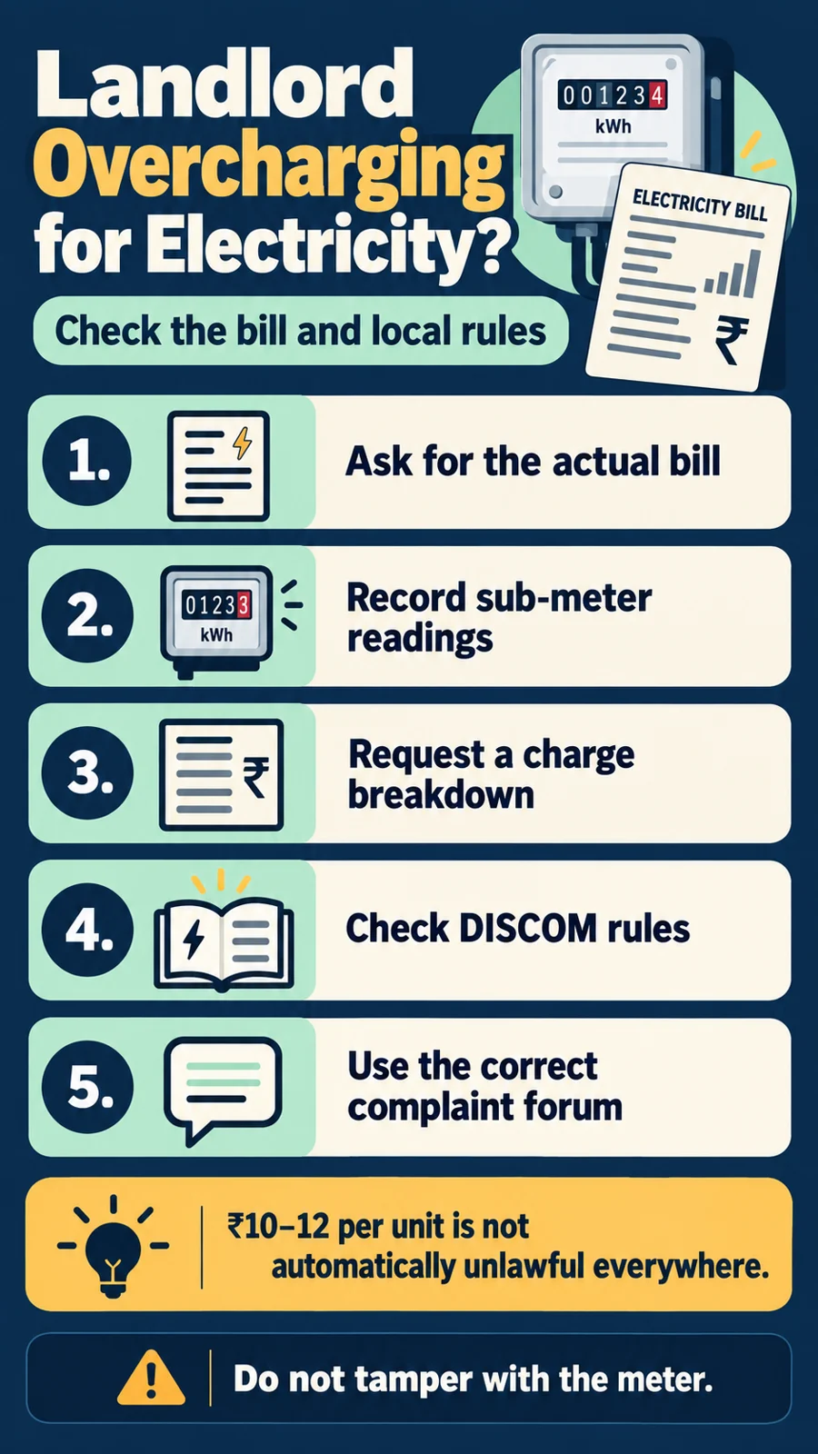 Five steps for tenants facing electricity overcharging by a landlord