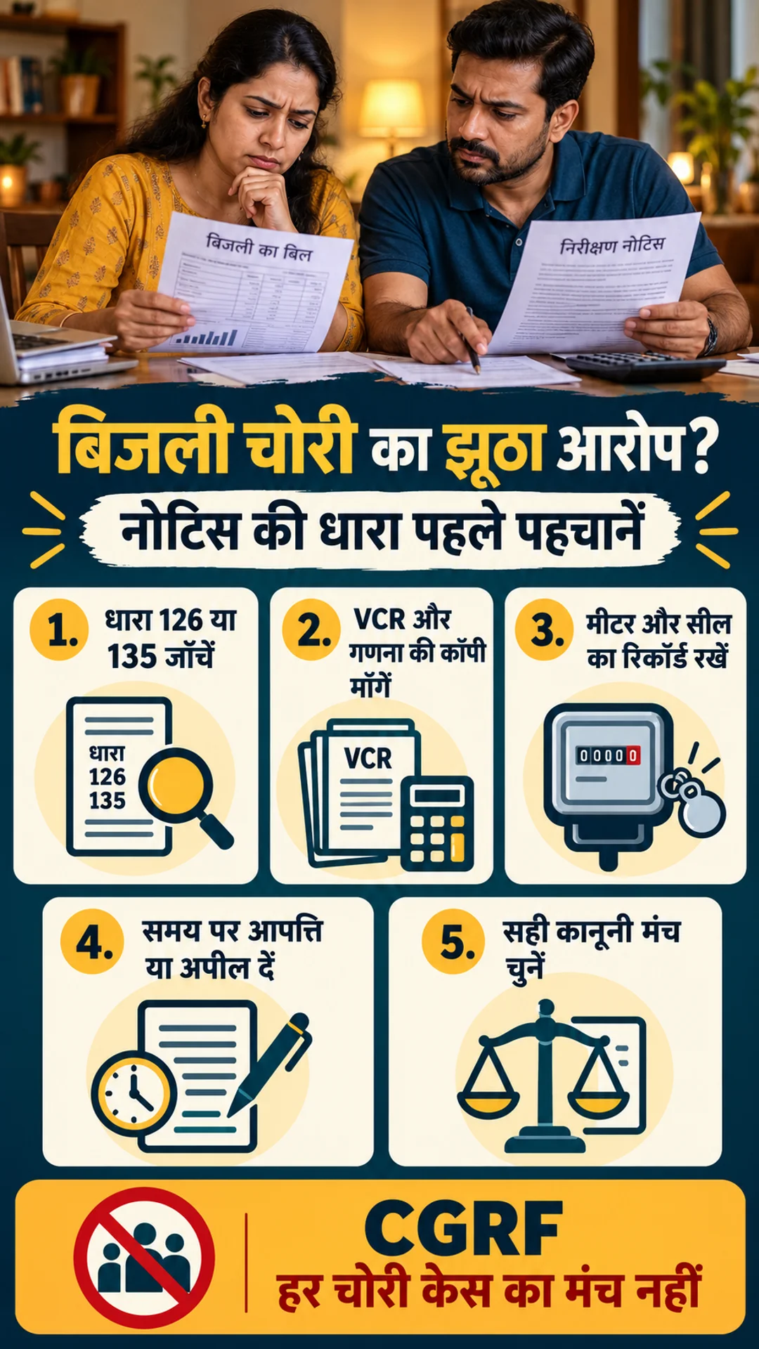 बिजली चोरी के आरोप और असेसमेंट पर पाँच कदम