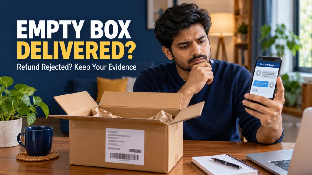 खाली बॉक्स मिला, रिफंड रिजेक्ट? Amazon–Flipkart शिकायत का सही तरीका