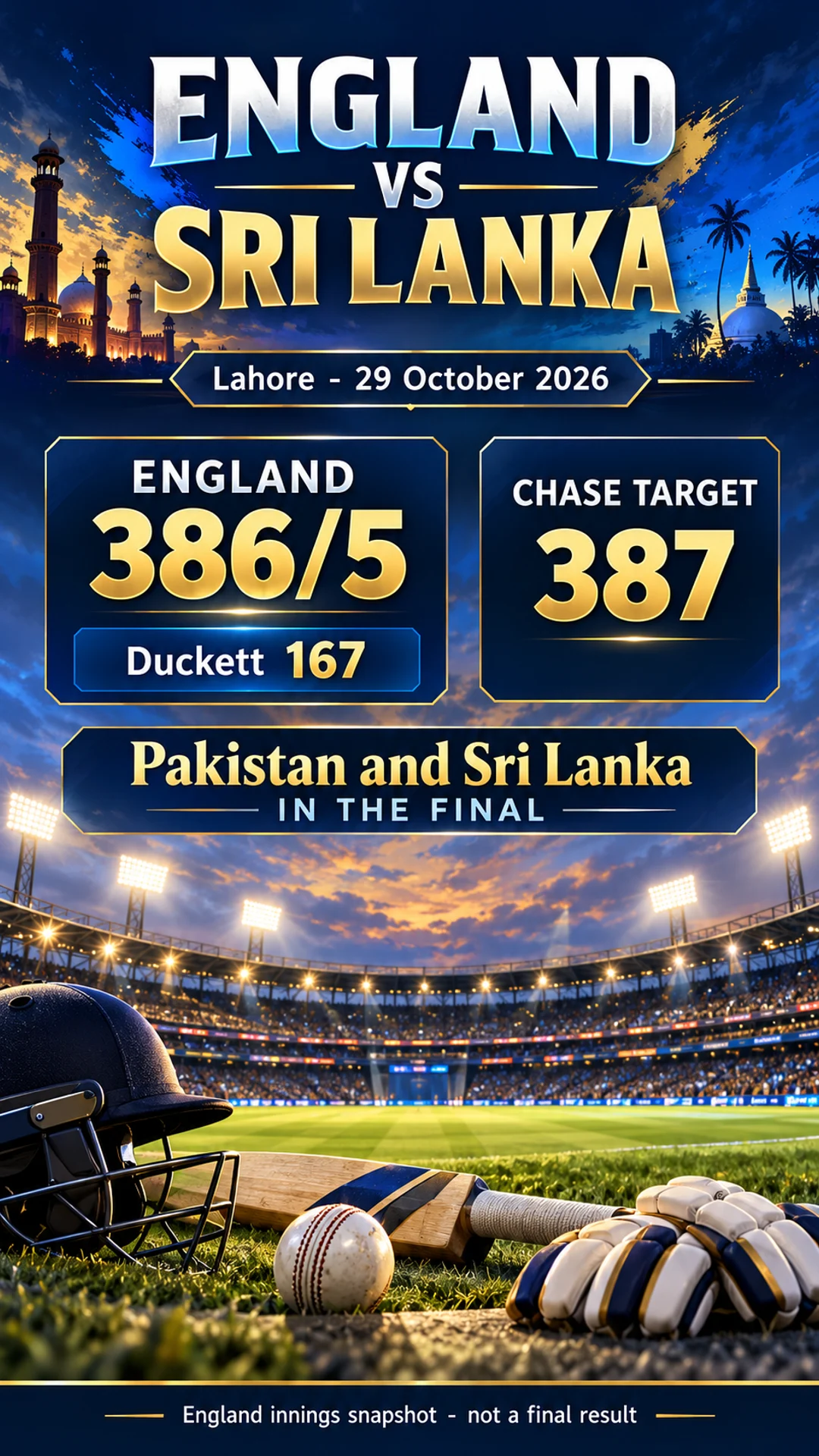 England vs Sri Lanka: Duckett 167 Powers 386/5 in Lahore