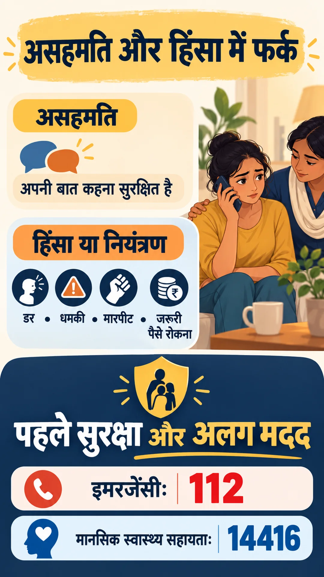 असहमति, घरेलू हिंसा और सहायता नंबर का पोस्टर