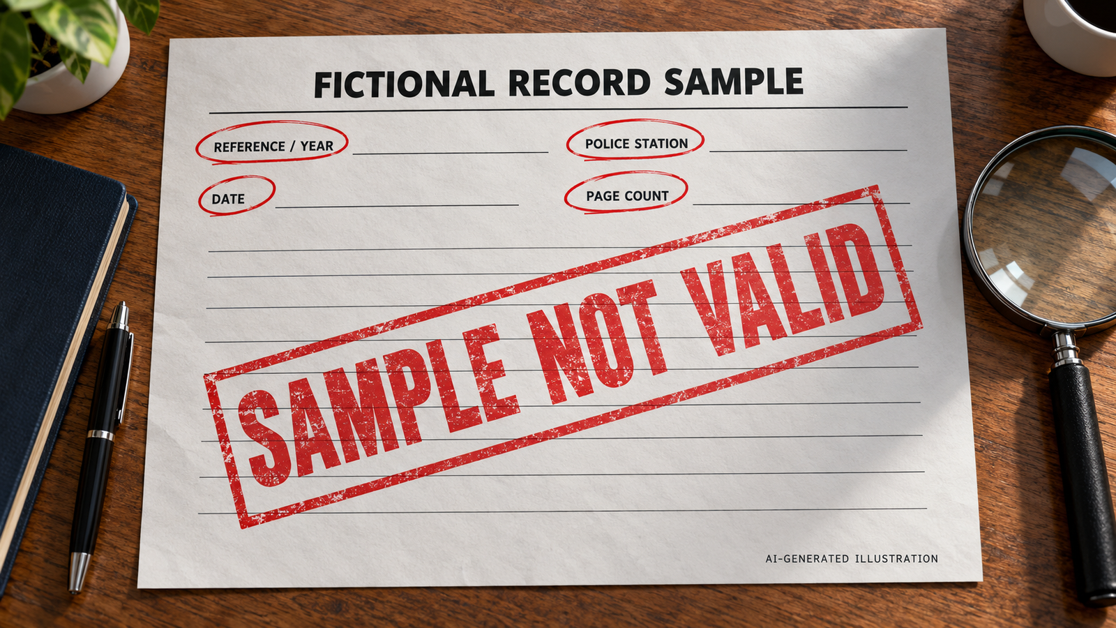 काल्पनिक checklist मध्ये क्रमांक-वर्ष ठाणे तारीख आणि पानांचे labels (AI-generated illustration) काल्पनिक checklist मध्ये क्रमांक-वर्ष ठाणे तारीख आणि पानांचे labels (AI-generated illustration)