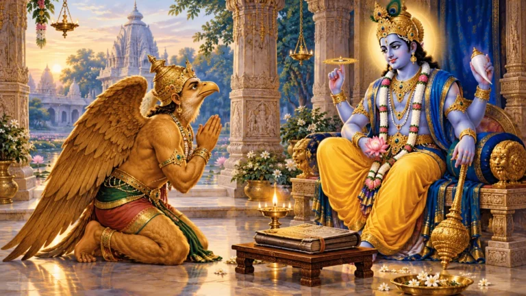 गरुड पुराण आणि मृत्यूनंतरच्या परंपरांविषयी सांकेतिक धार्मिक चित्र